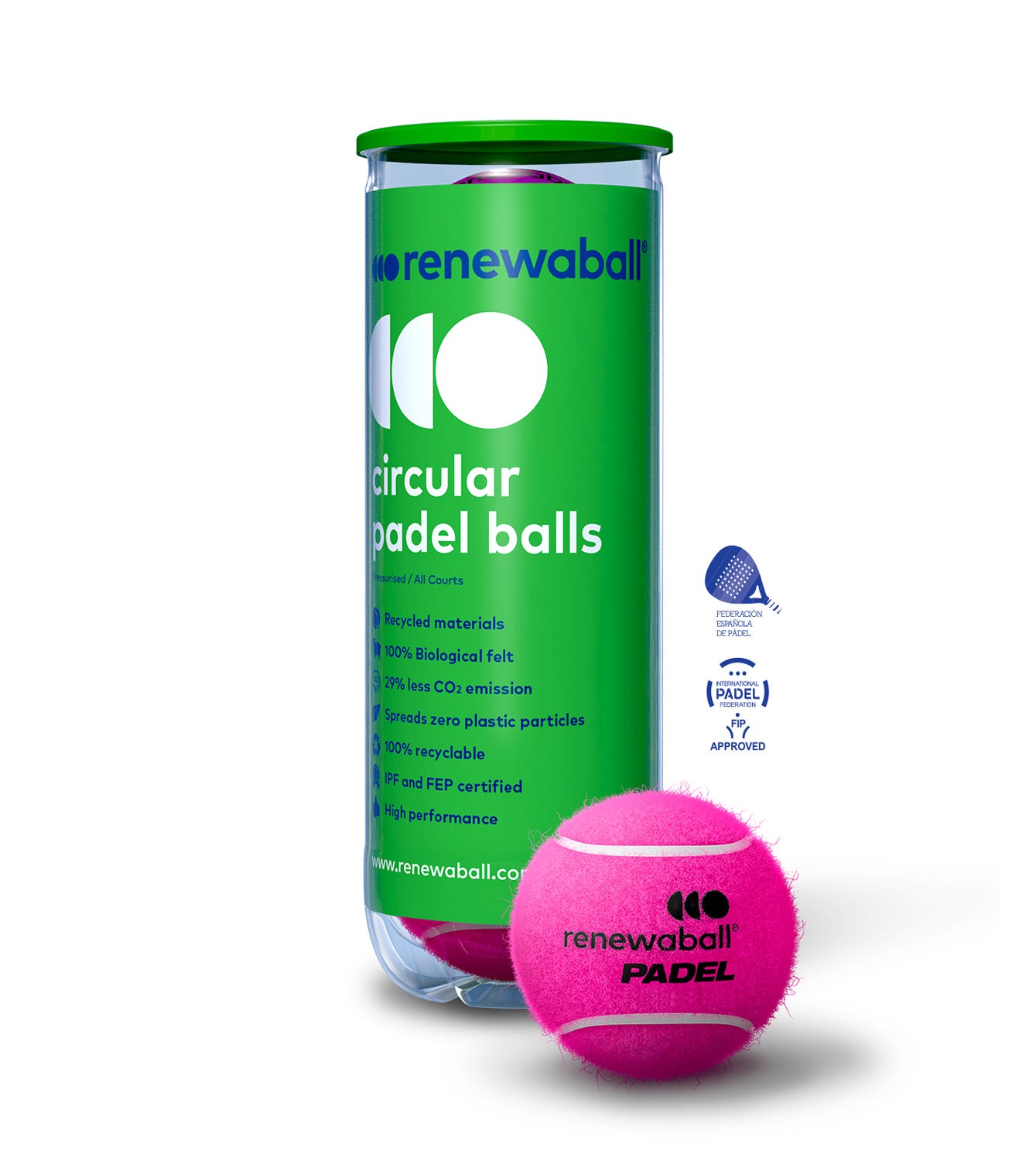 Renewaball | Palline da padel in materiale riciclato 3 palline da padel rosa